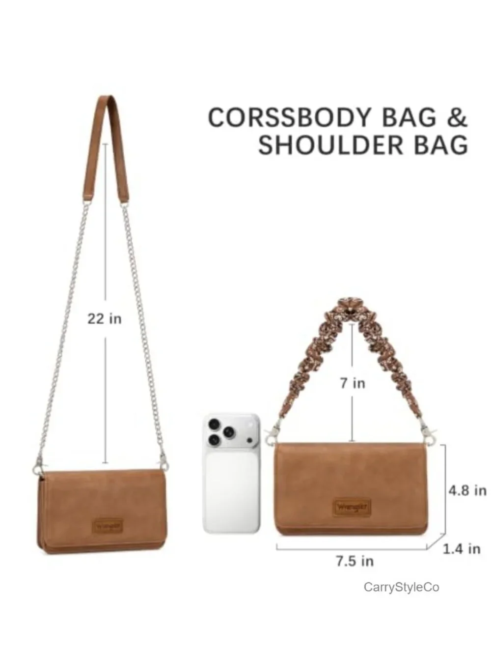 Convertible Crossbody Purse with Detachable Chain and Ruched Straps